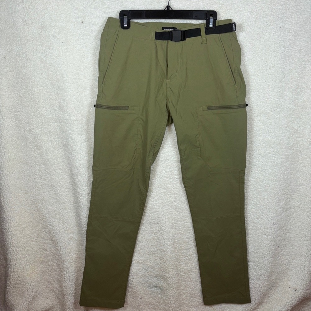 Burton Cargo Pants Mens 31 Olive Green Excellent Hiking Outdoor Belted Tapered